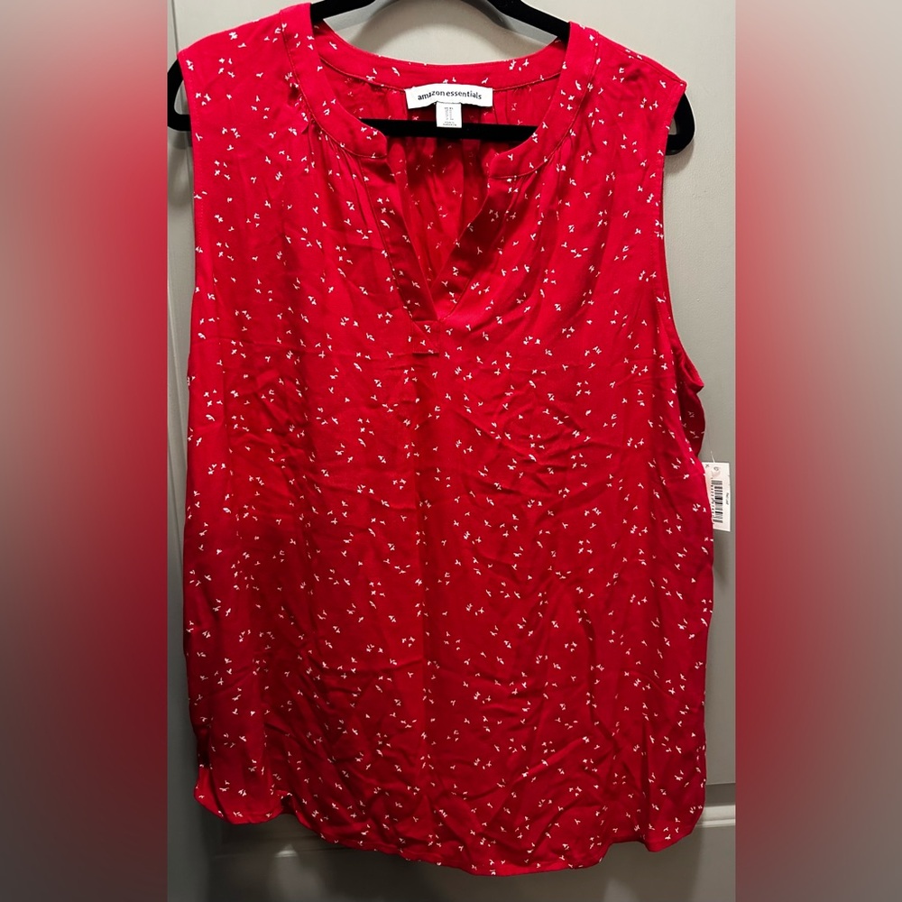 Amazon Essentials Size XL Red/White Viscose Blouse NWT